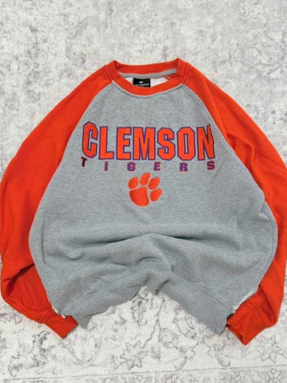 distressed Clemson university crewneck colosseum sweater
